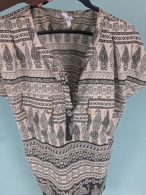 Black & Cream Printed Short Sleeve Tunic Dress